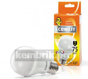 Лампа светодиодная Ecowatt A60 230В 9(75)w 2700k e27